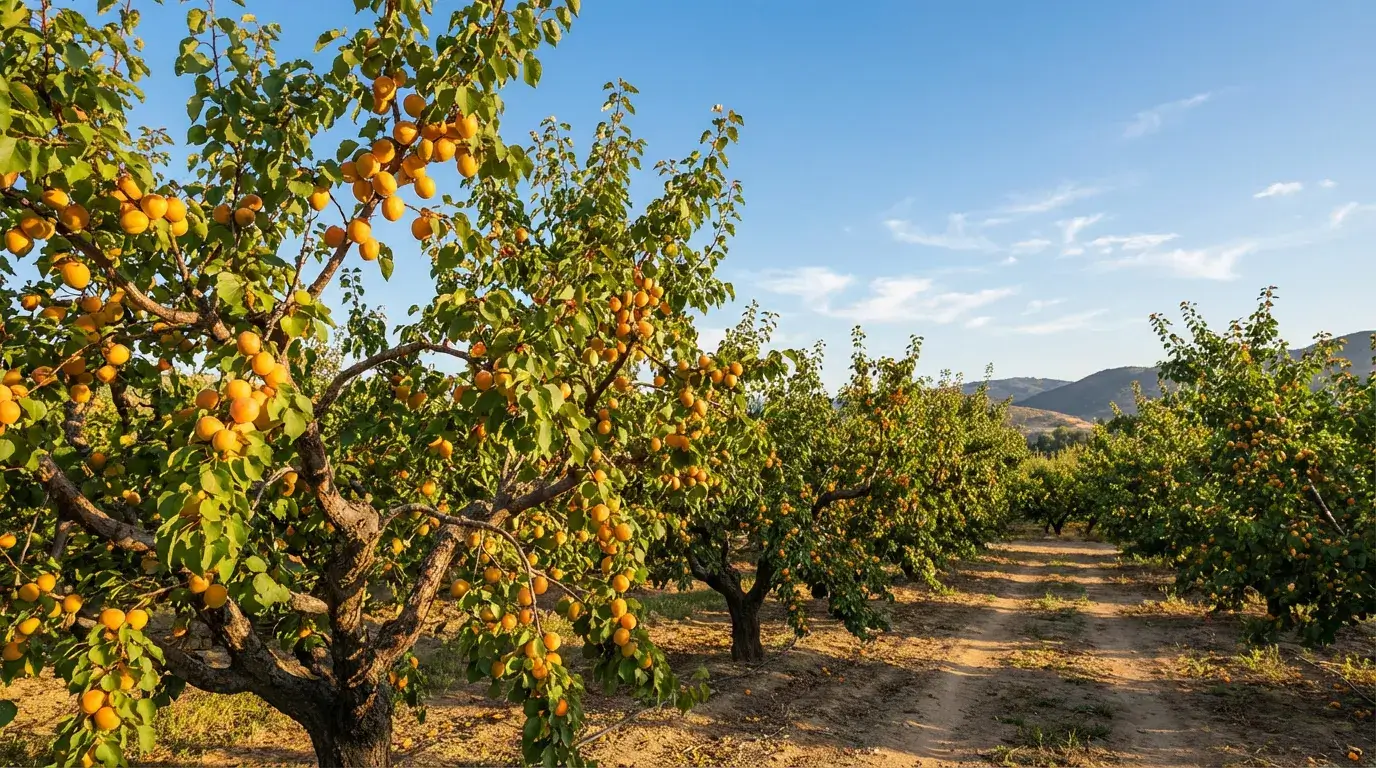abricot fruit sur arbre en verger ensoleillé