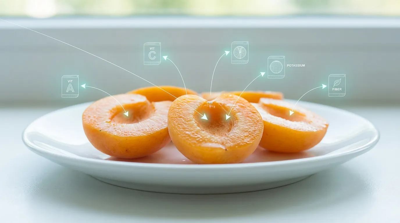abricot fruit coupé montrant vitamines et minéraux