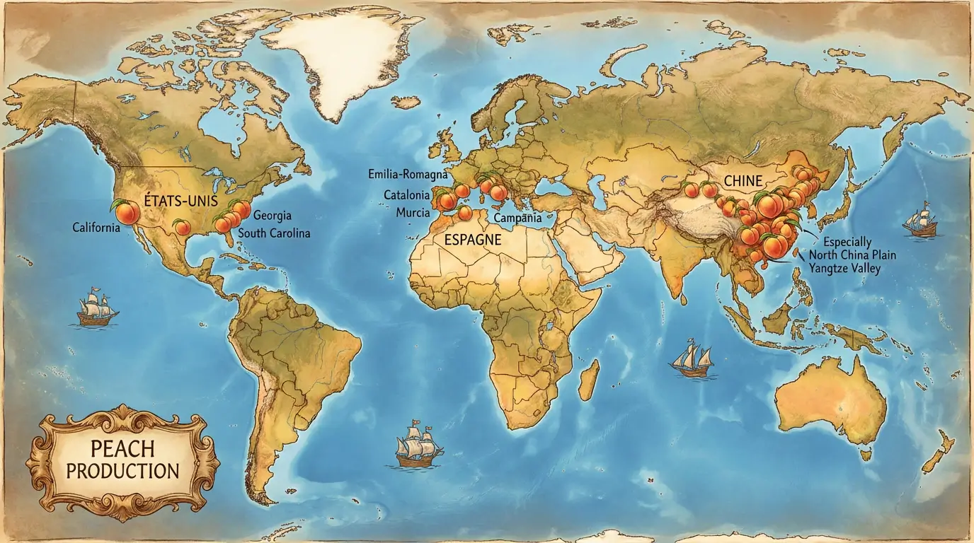 carte mondiale production pêche fruit