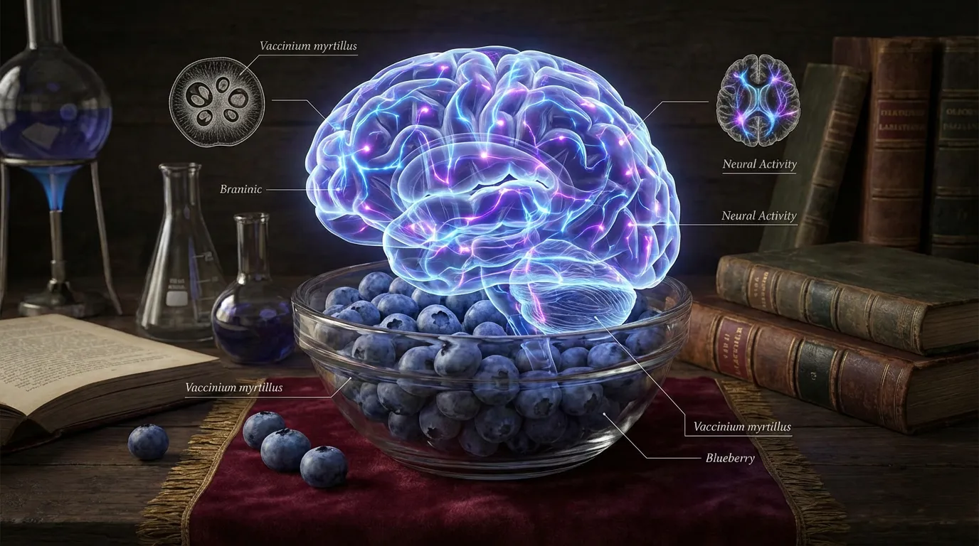 myrtille fruit avec illustration cerveau et mémoire