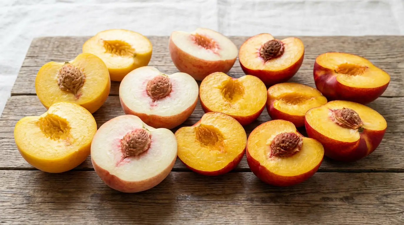 différentes variétés pêche fruit jaune blanche nectarine brugnon