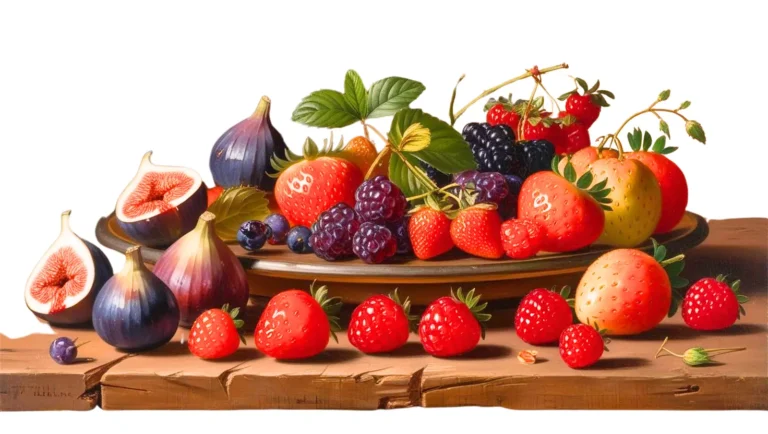 Un plateau en bois rempli de divers fruits commençant par F, figue, fraise