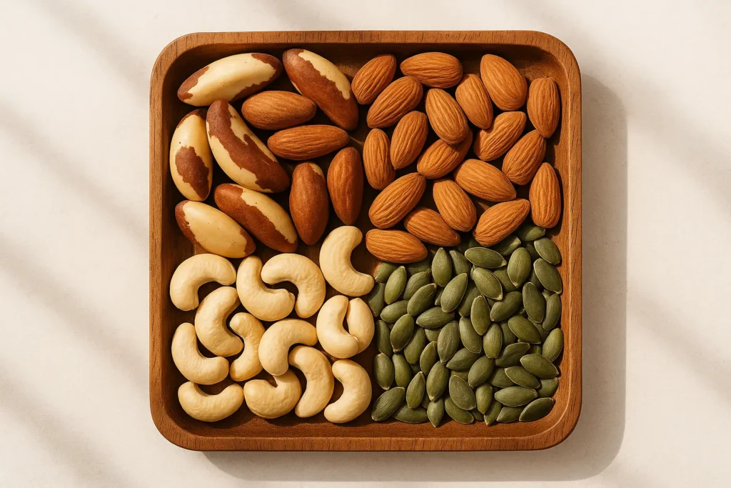 Amandes, noix de cajou et graines comme alternatives saines