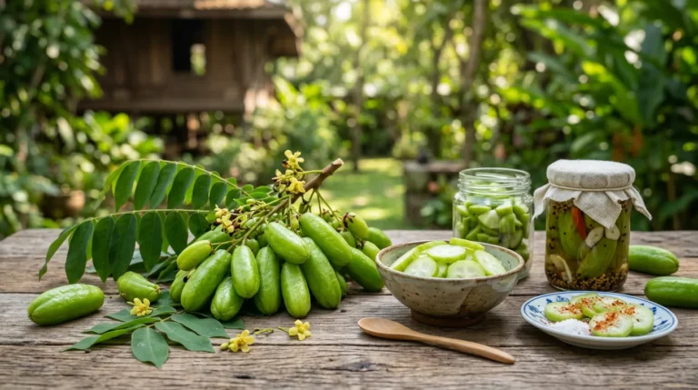 Bilimbi fruit sur une table en bois
