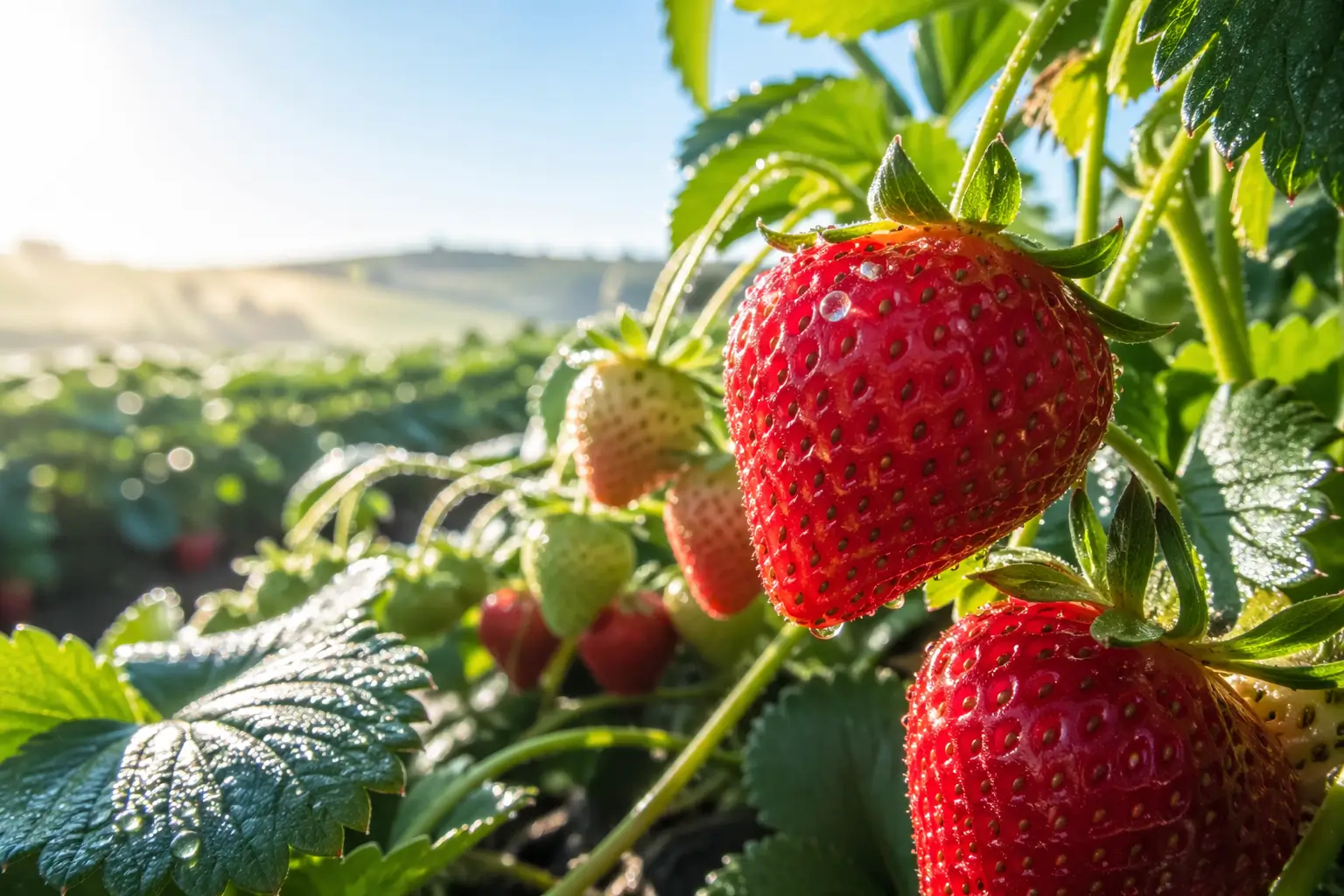 fraises mûres champ soleil fruits de saison mai