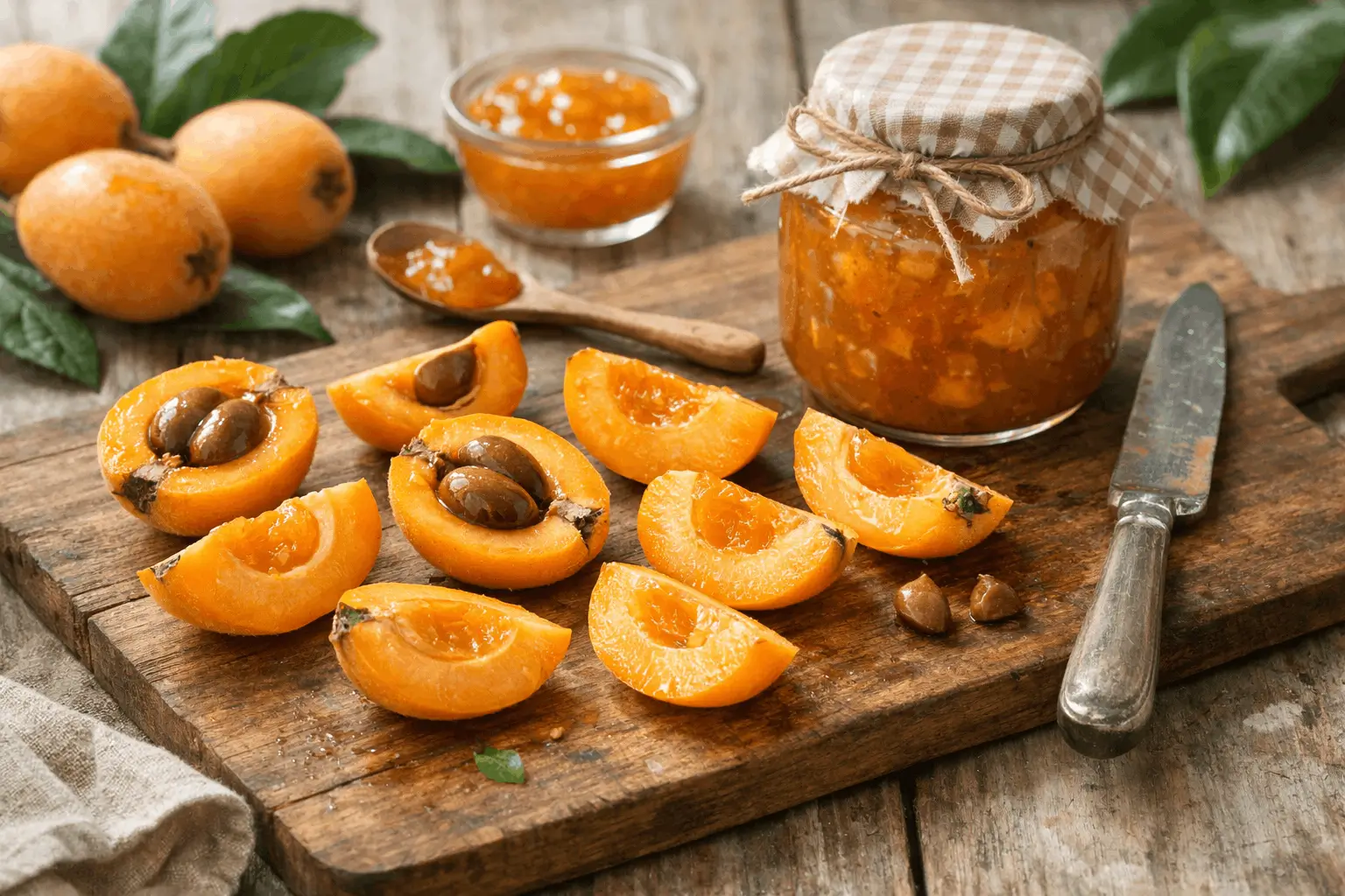 Bibace fruit : que cache ce nom mystérieux ? 3 bibaces fruit fraîchement coupés disposés sur une planche en bois, accompagnés d'un pot de confiture maison