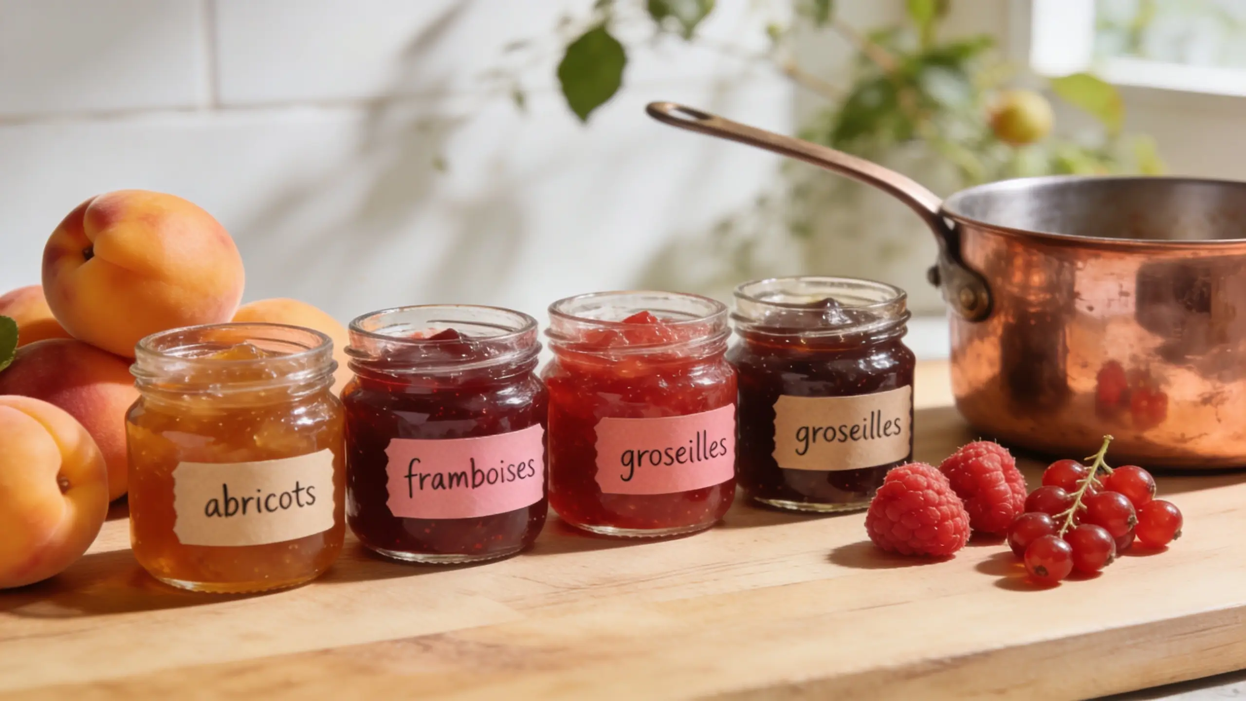 Fruits de saison en juillet:  abricots, framboises, groseilles 