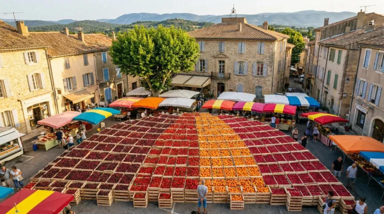 étal marché fruits de saison juin France cerises abricots fraises framboises
